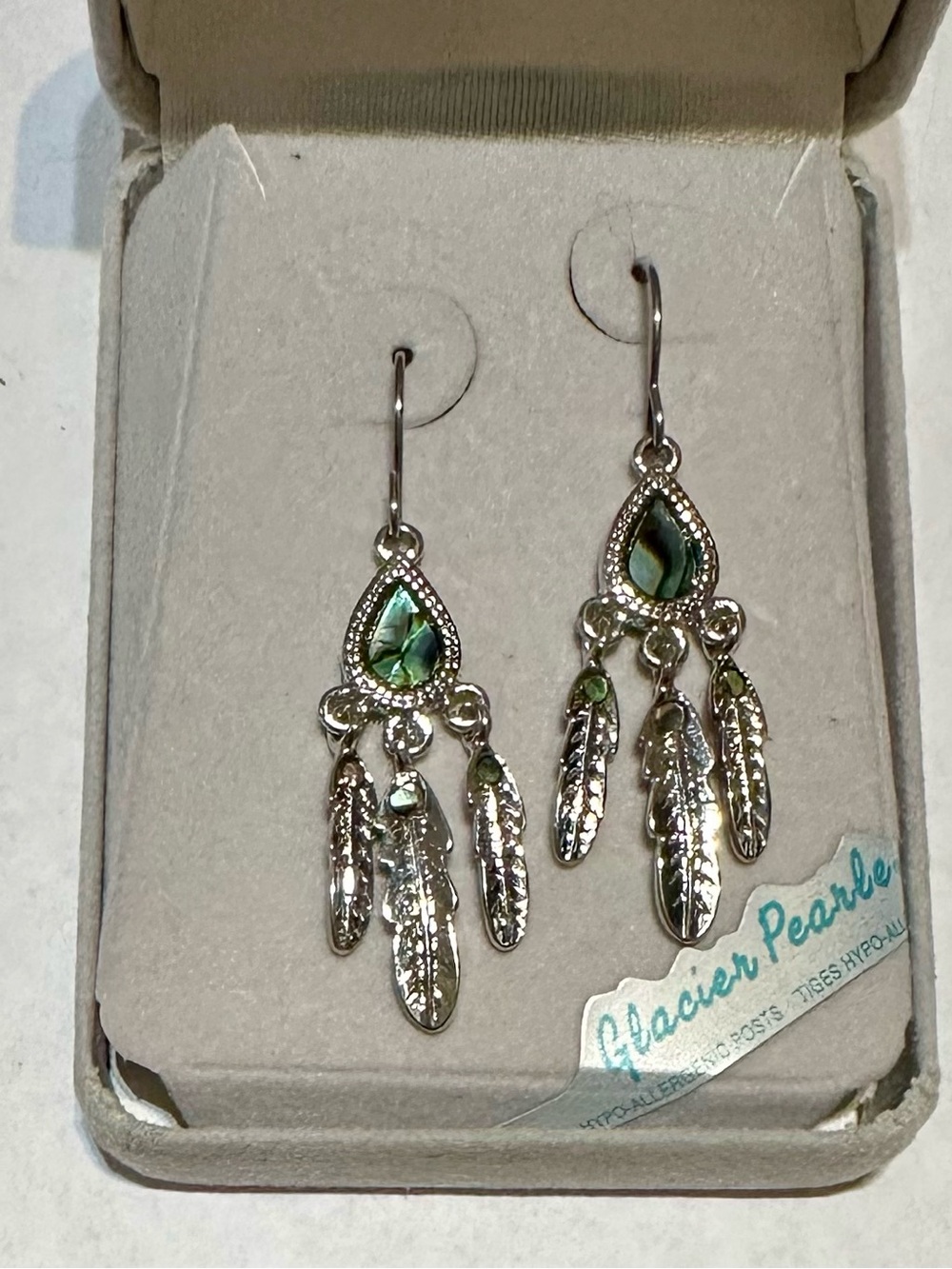 Glacier Pearle “Tribal Feathers” Abalone Dangle Earrings - NIB